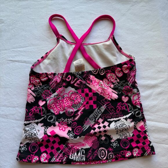 Girls Pink & Black OP Tankini Set With Love & Peace Graphics size S (6/6x) - Picture 5 of 8